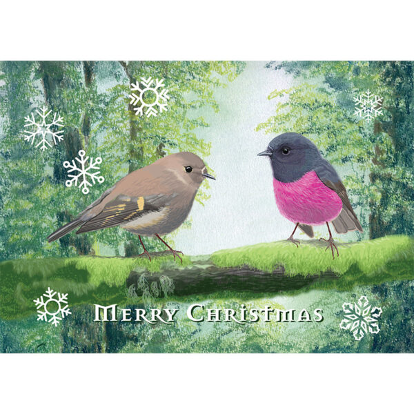 Pink Robins and Myrtle Beech Christmas card