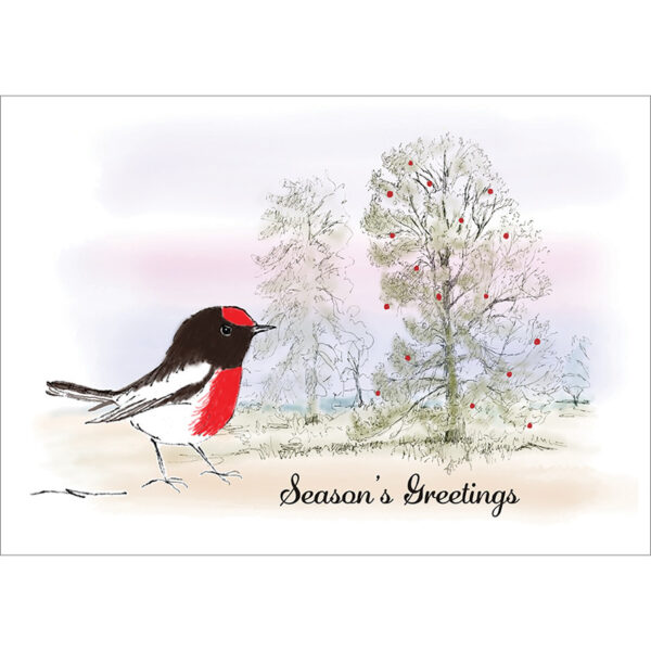 Red-capped Robin and White Cypress-pine Christmas card